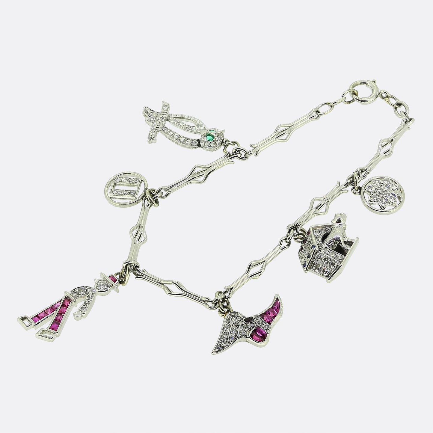 Art Deco Gem Set Charm Bracelet