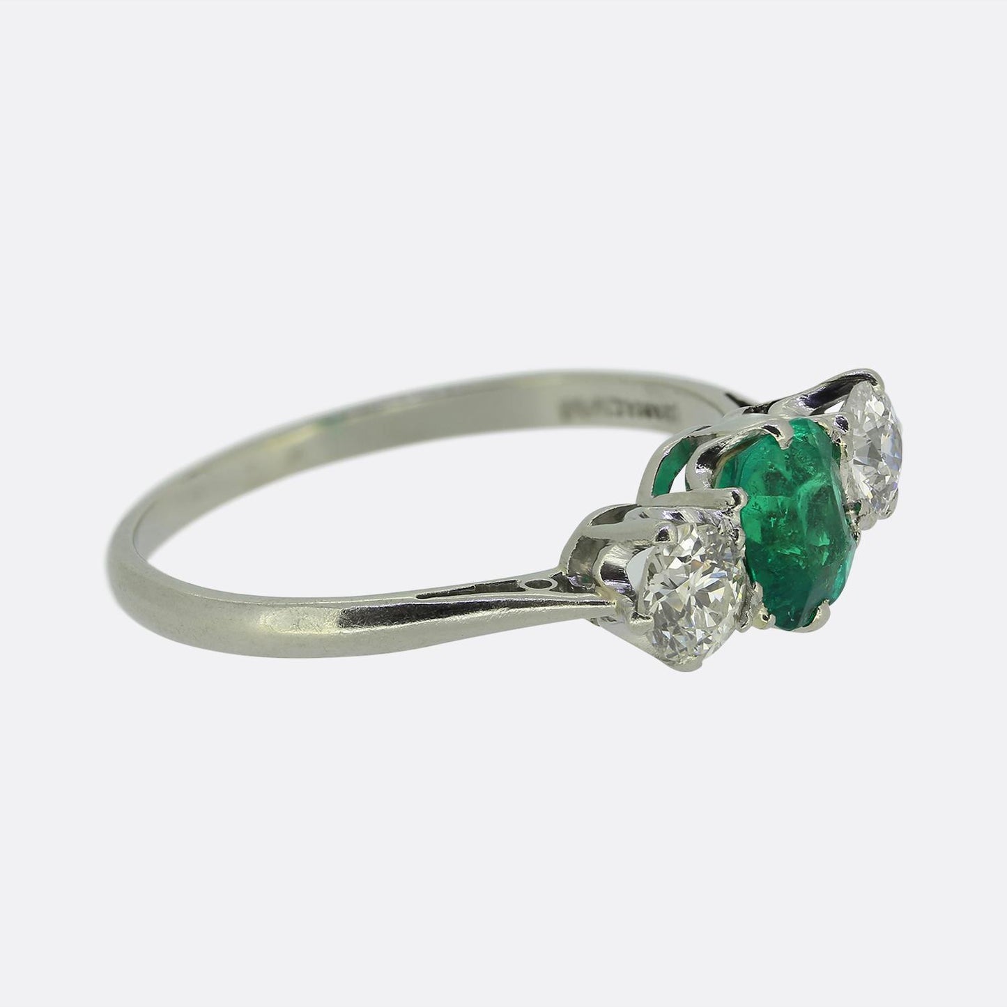 Art Deco Emerald and Diamond Three Stone Ring