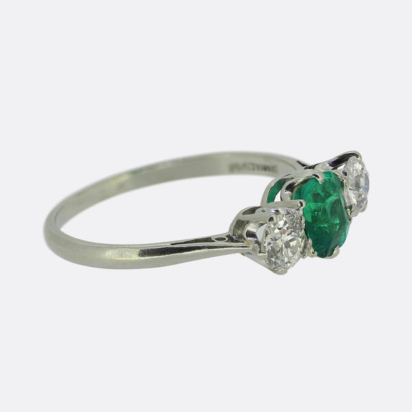 Art Deco Emerald and Diamond Three Stone Ring