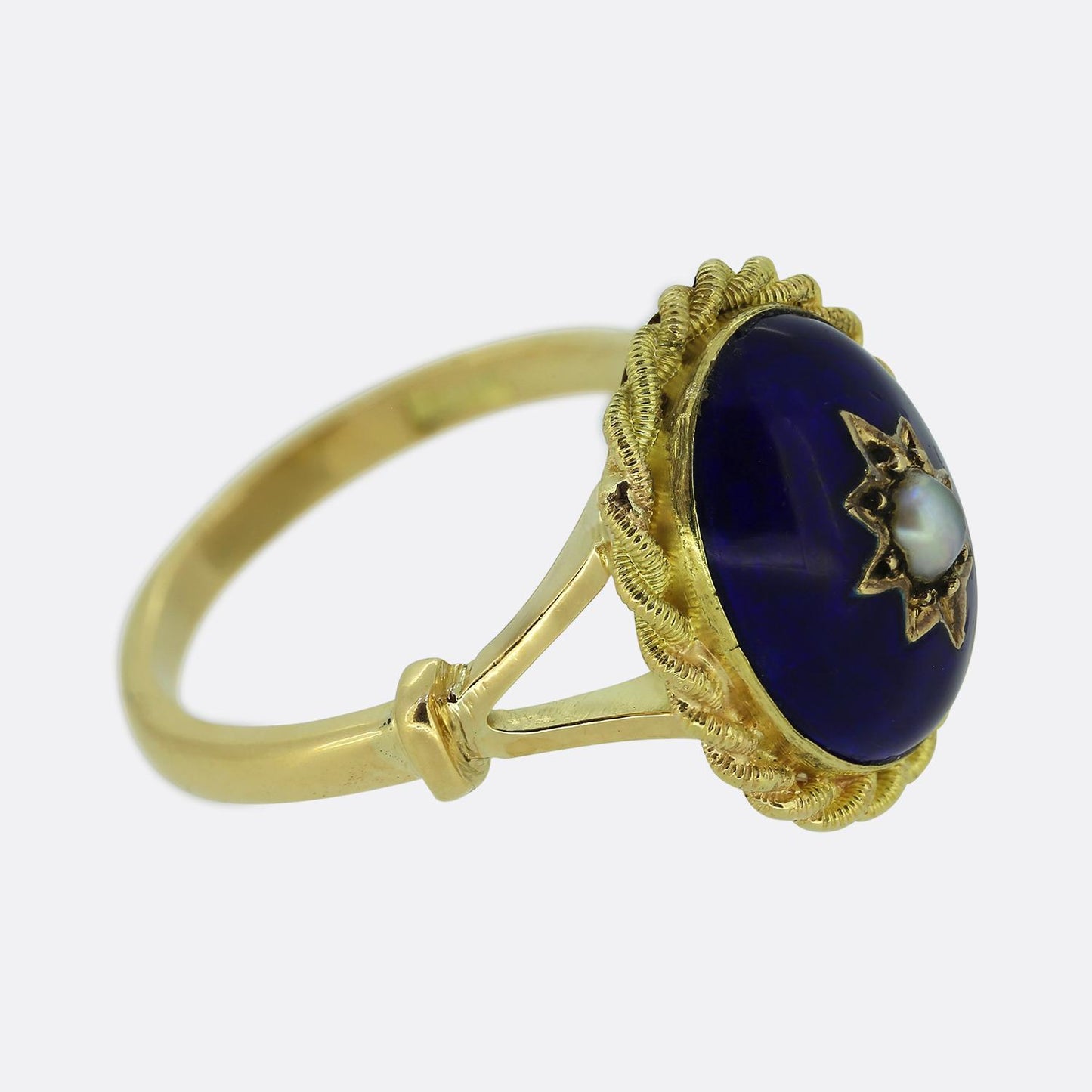 Victorian Style Natural Pearl and Enamel Dress Ring