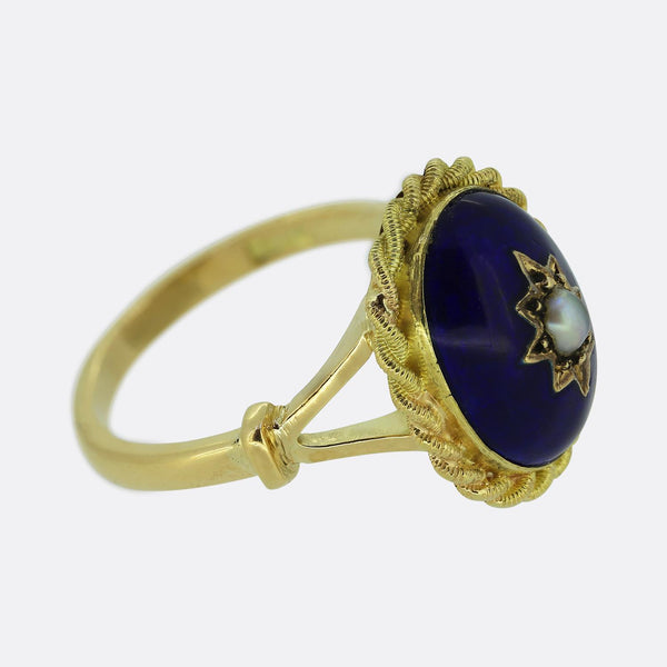 Victorian Style Natural Pearl and Enamel Dress Ring