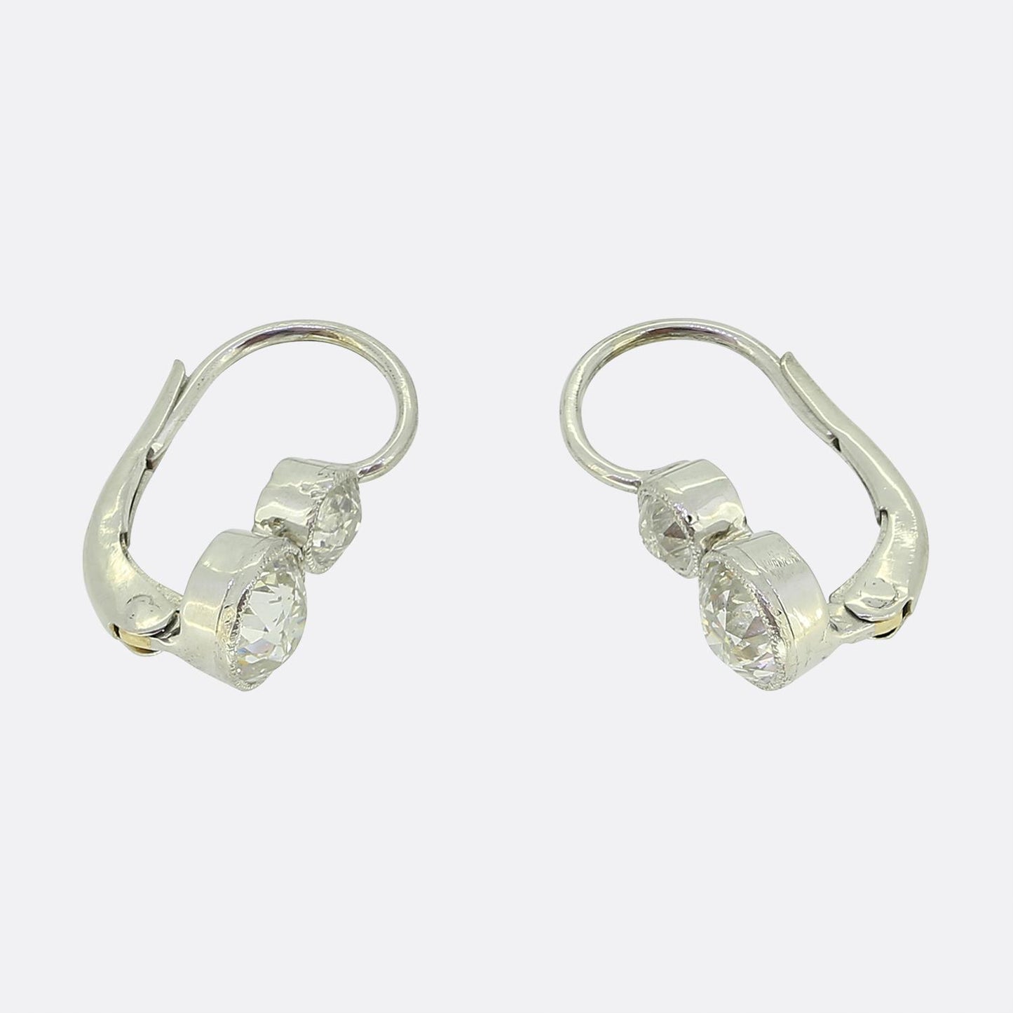Art Deco 1.60 Carat Old Cut Diamond Drop Earrings