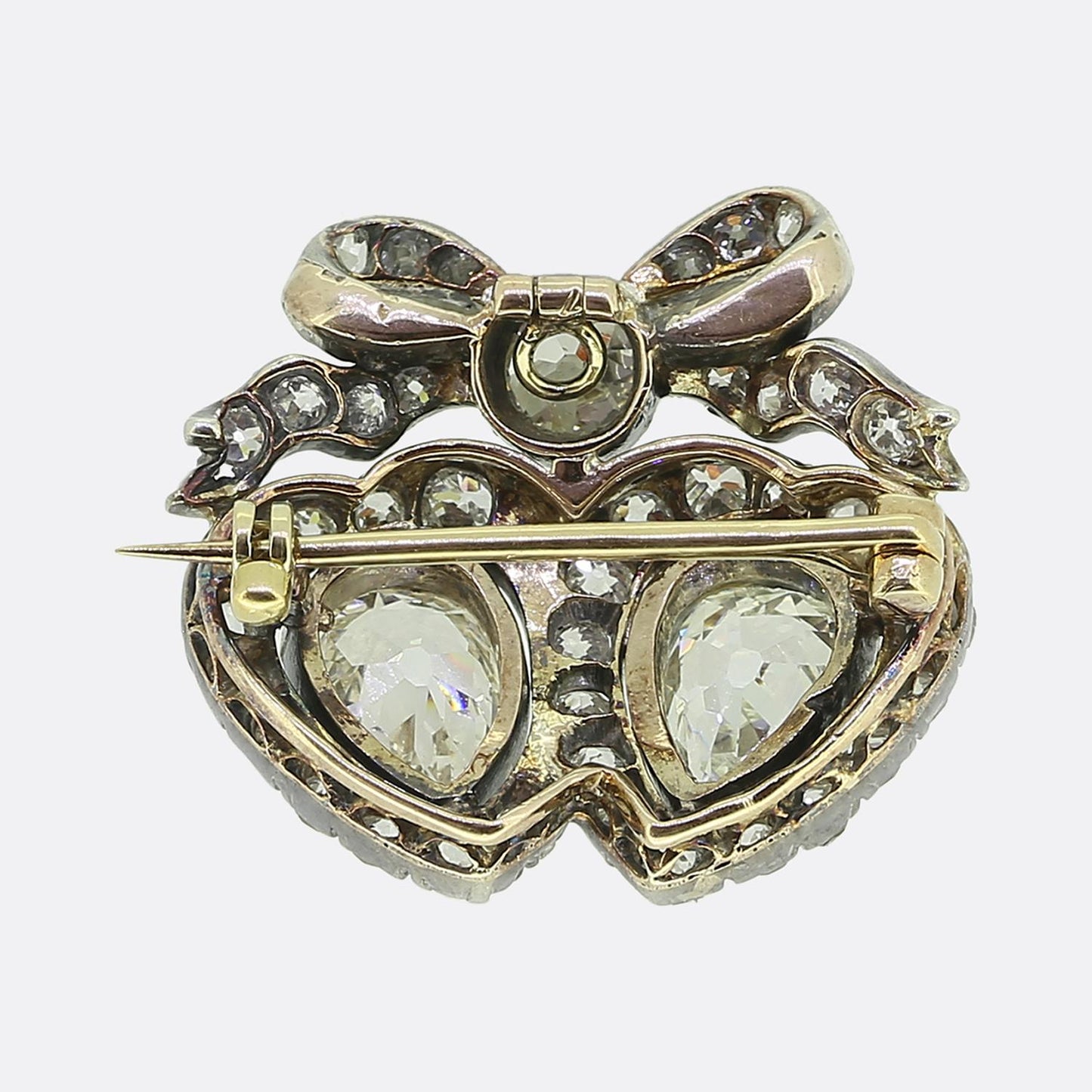 Victorian Diamond Double Heart Pendant Brooch