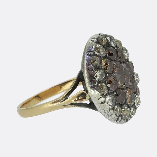 Georgian Brown and White Diamond Cluster Ring