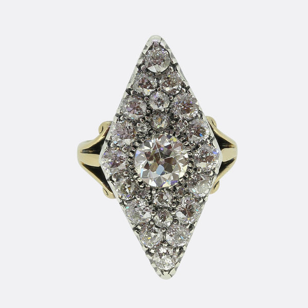 Victorian 3.40 Carat Diamond Navette Ring