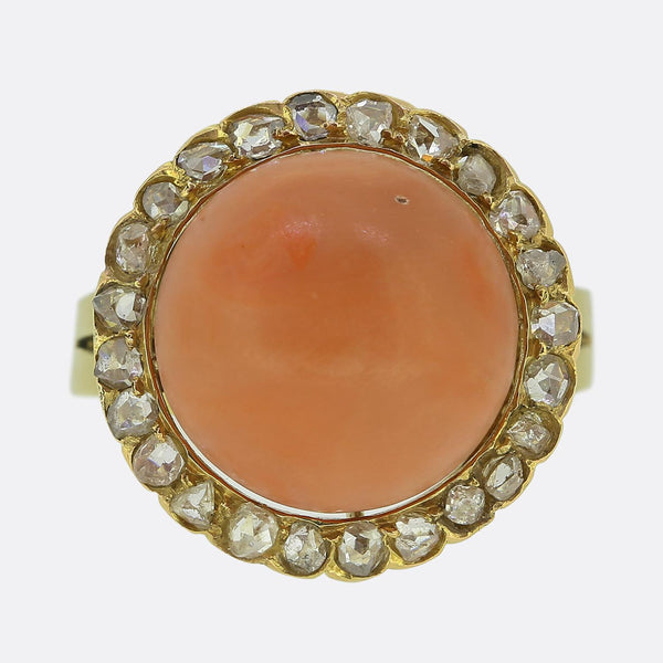 Antique Coral and Diamond Ring