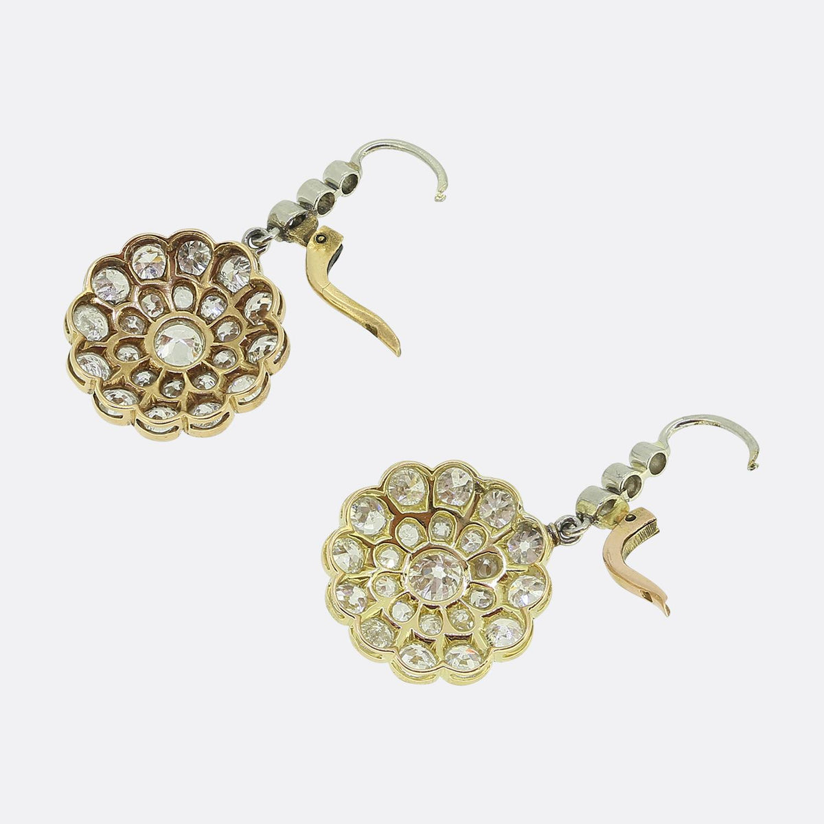 Antique Diamond Cluster Drop Earrings