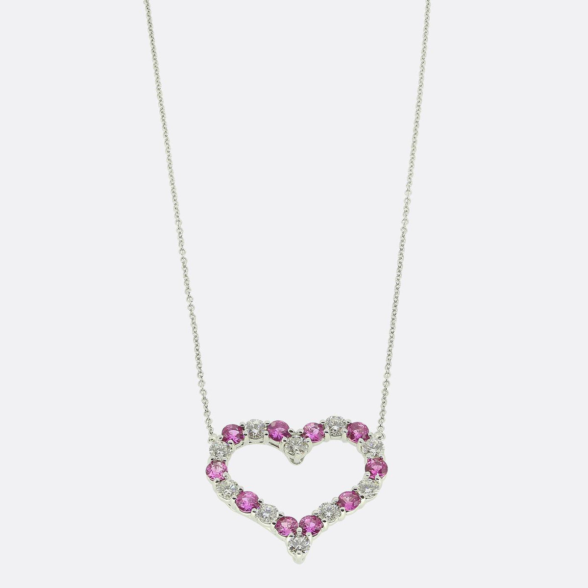 Tiffany & Co Large Pink Sapphire and Diamond Heart Pendant Necklace