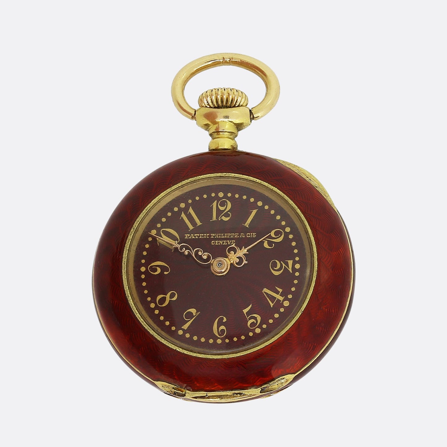Patek Phillipe Red Guilloché Enamel Pendant Watch