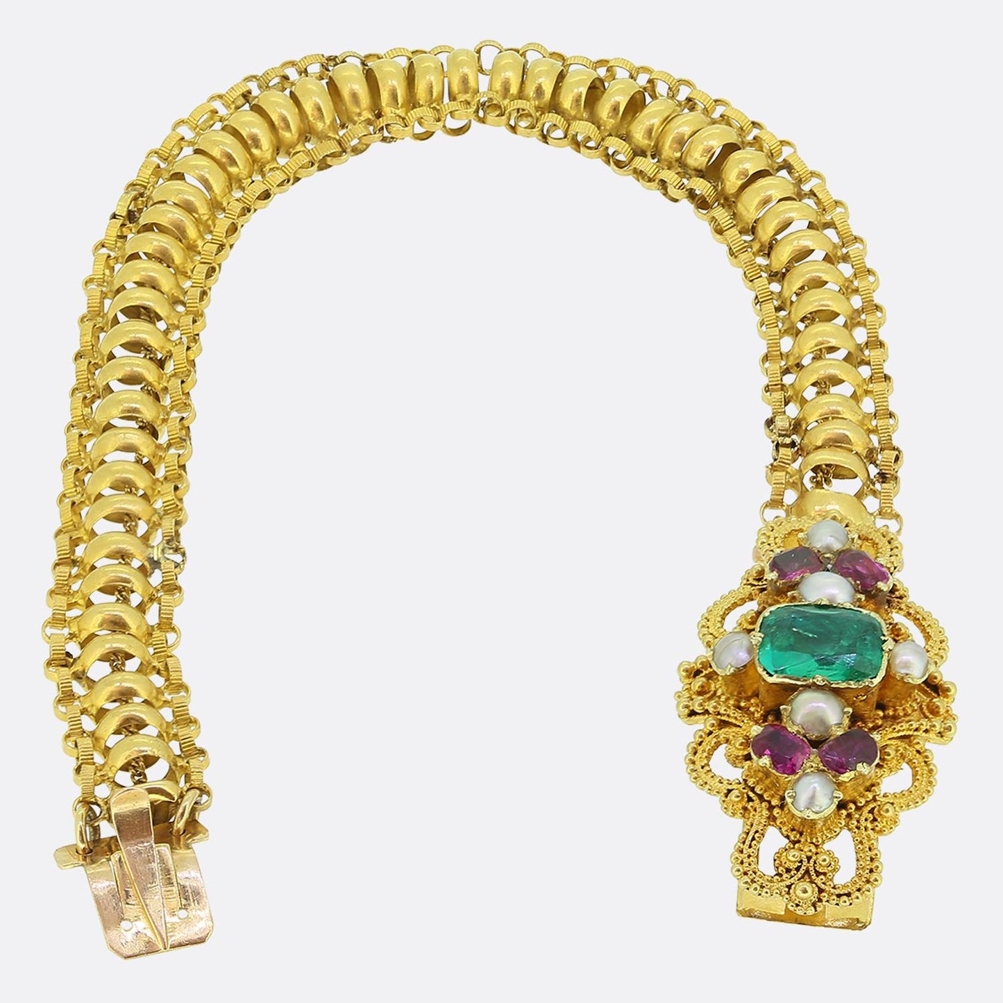 Georgian Emerald Pearl and Ruby Bracelet