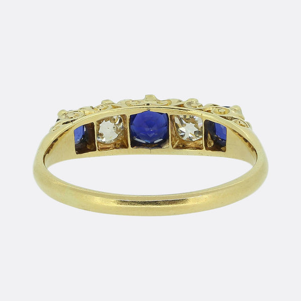 Edwardian Sapphire and Diamond Five Stone Ring