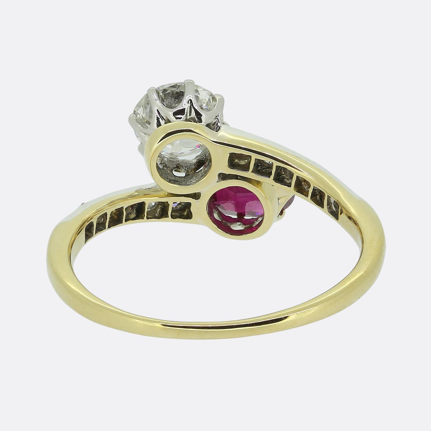 Edwardian Ruby and Diamond Two-Stone Crossover Ring