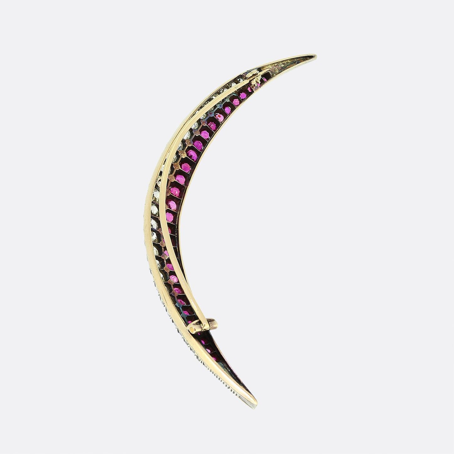 Victorian Ruby and Pearl Crescent Brooch