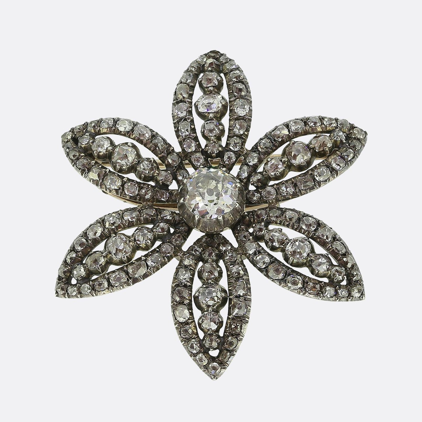 Georgian Diamond Cluster Flower Brooch