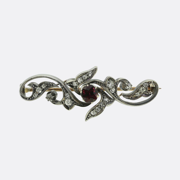 Antique Ruby and Diamond Brooch