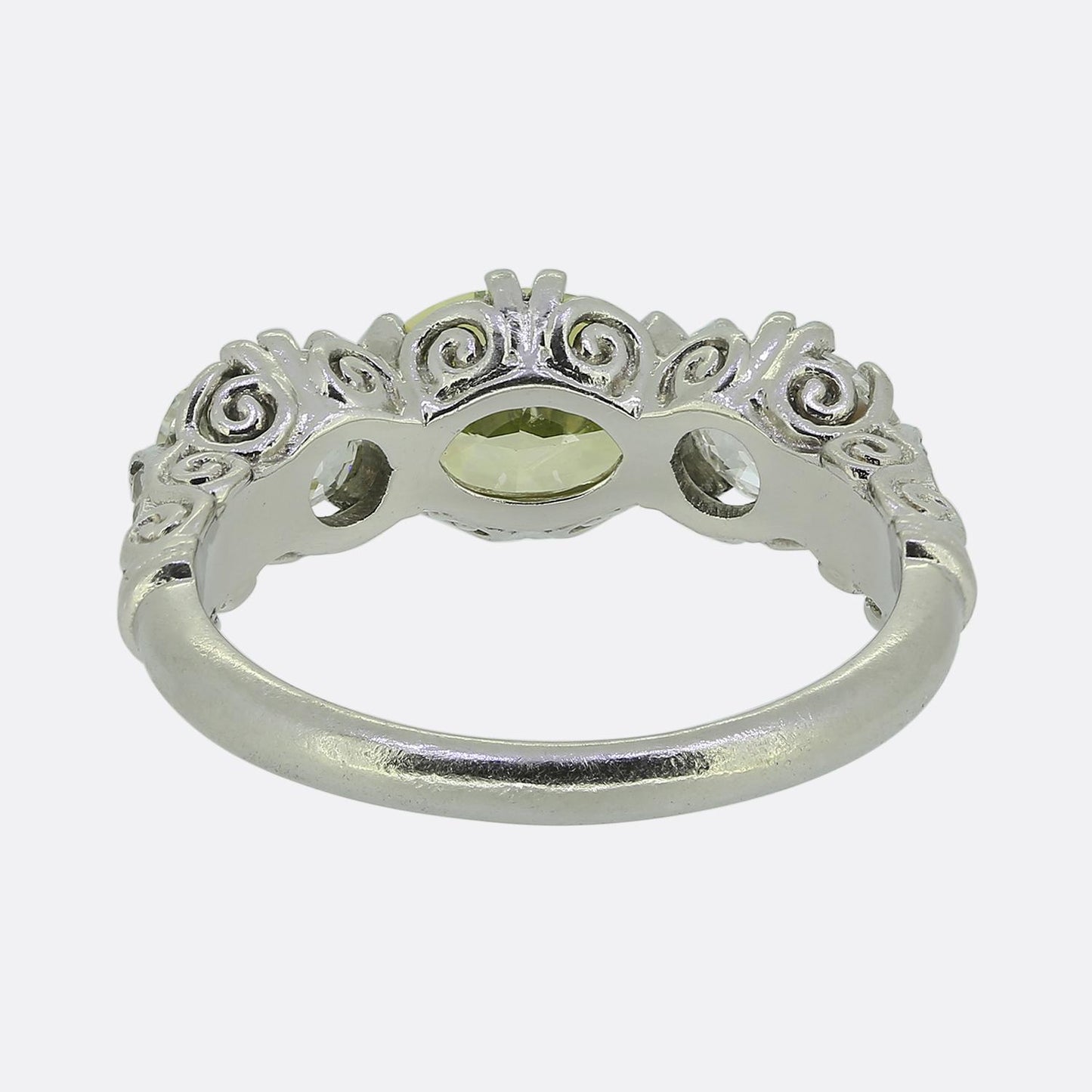 Early 20th Century Vivid Yellow Green Diamond Three-Stone Ring