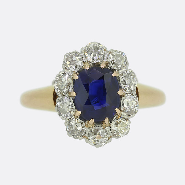 Antique Sapphire and Diamond Cluster Ring