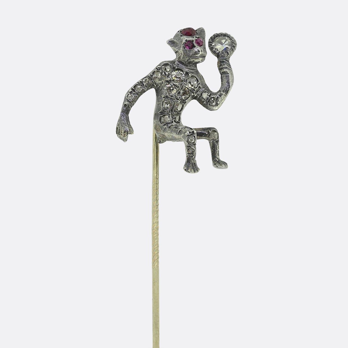 Victorian Ruby and Diamond Monkey Stick Pin