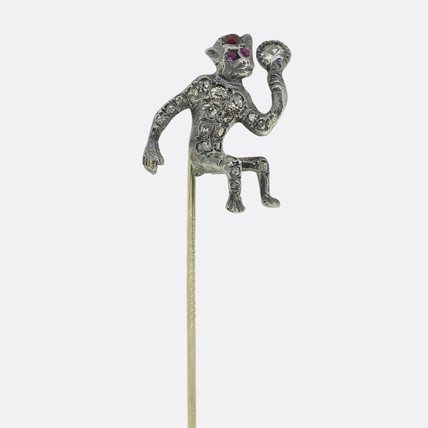 Victorian Ruby and Diamond Monkey Stick Pin