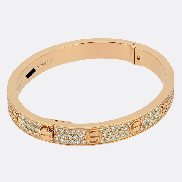 Cartier Paved Classic Model LOVE Bangle Size 17