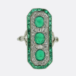 Art Deco Emerald and Diamond Dress Ring
