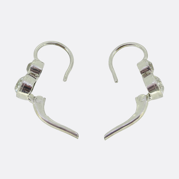 Art Deco 1.60 Carat Old Cut Diamond Drop Earrings