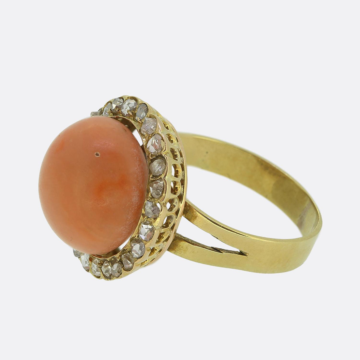 Antique Coral and Diamond Ring