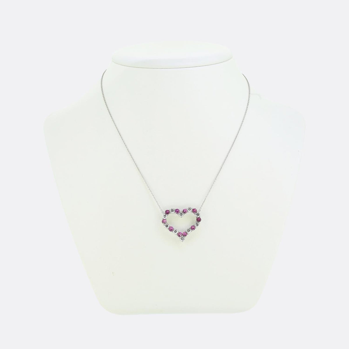 Tiffany & Co Large Pink Sapphire and Diamond Heart Pendant Necklace