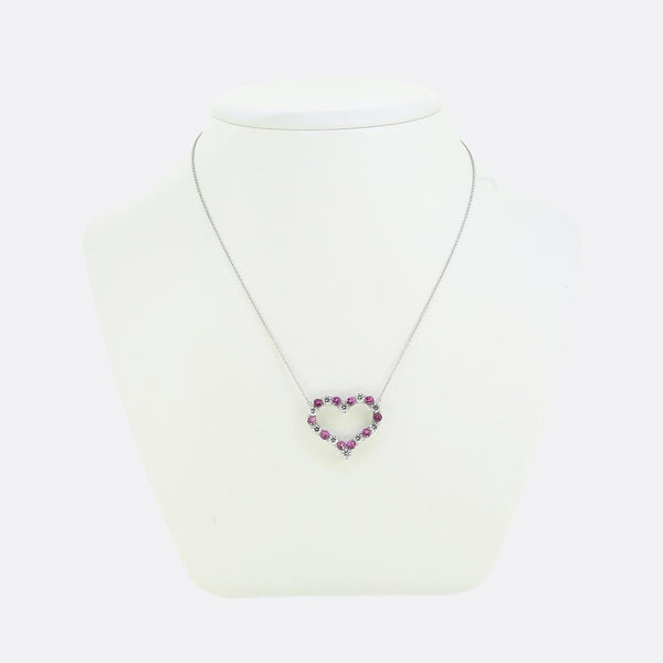 Tiffany & Co Large Pink Sapphire and Diamond Heart Pendant Necklace