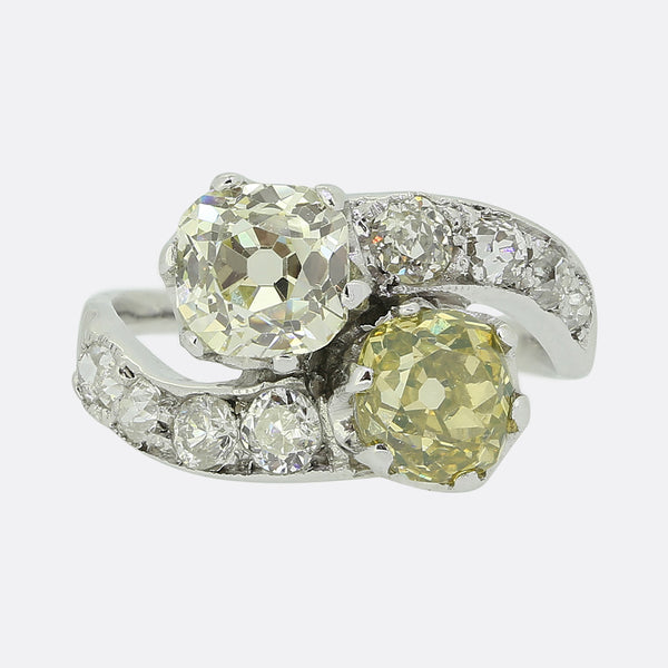 Edwardian Fancy Old Cut Diamond Toi et Moi Ring