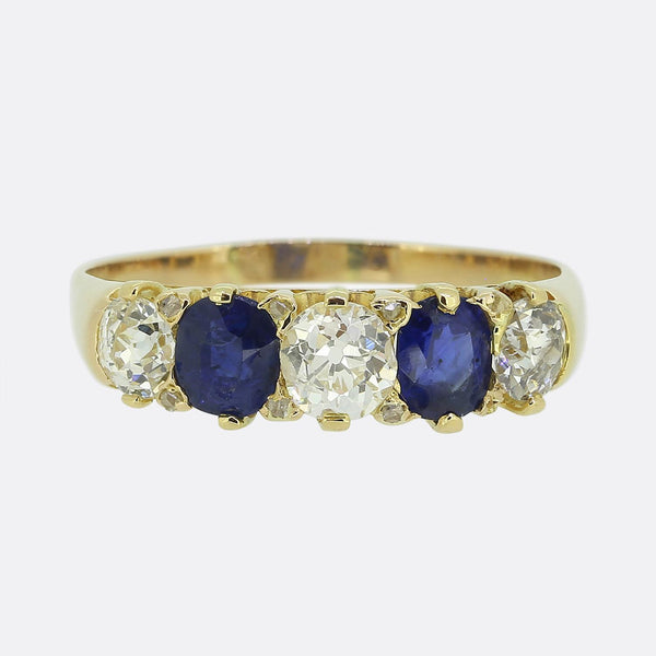 Edwardian Sapphire and Diamond Five-Stone Ring