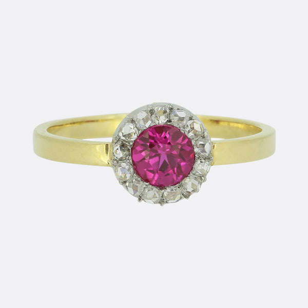 Antique Synthetic Ruby and Diamond Cluster Ring