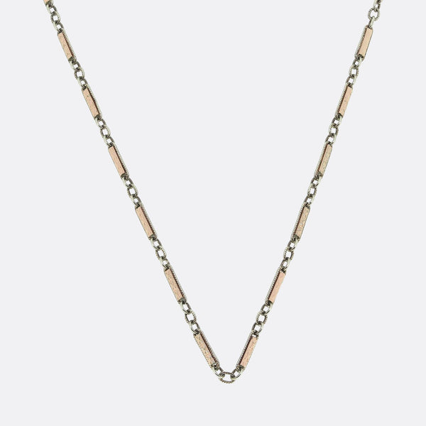 Art Deco Pink Enamel Longuard Necklace
