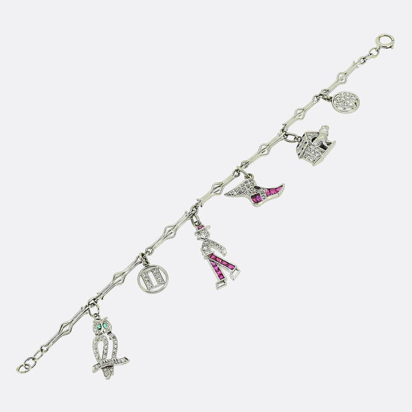 Art Deco Gem Set Charm Bracelet