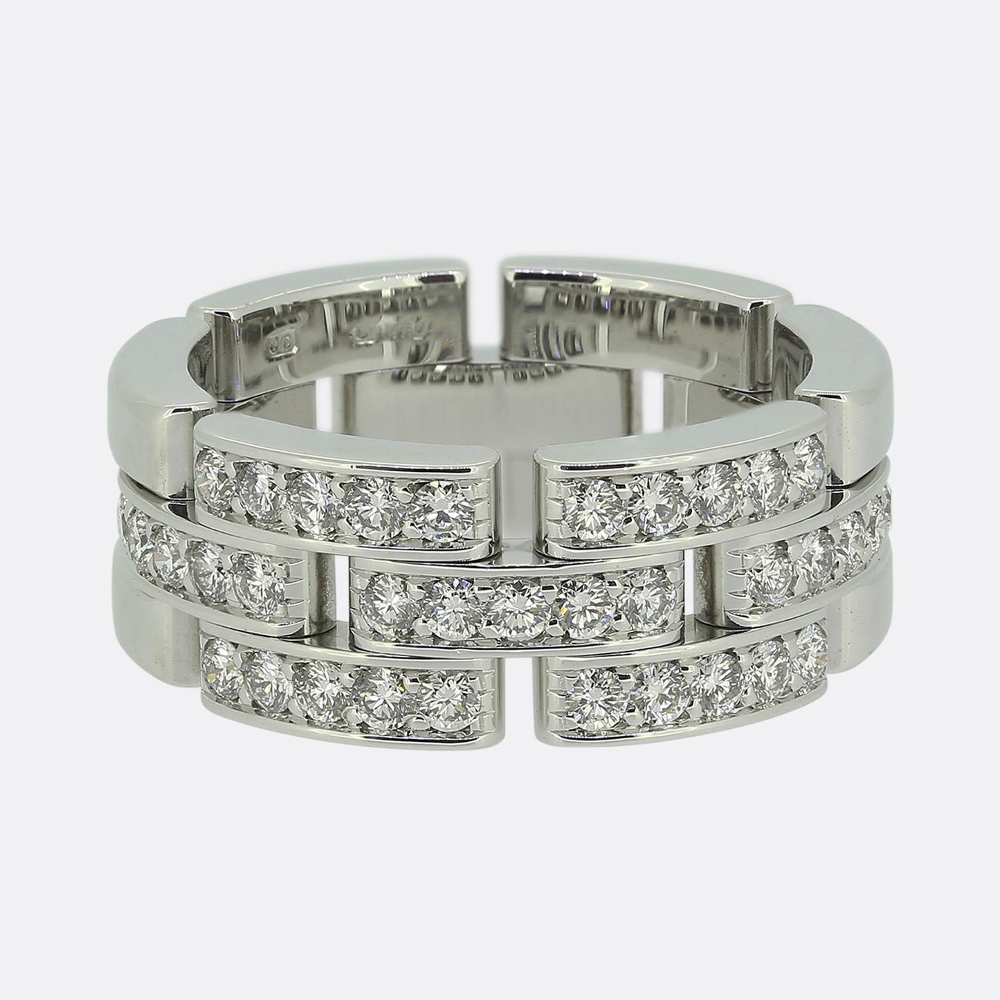 Cartier Maillon Panthère Triple Row Half-Paved Diamond Ring Size L (52)
