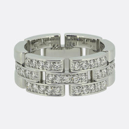 Cartier Maillon Panthère Triple Row Half-Paved Diamond Ring Size L (52)