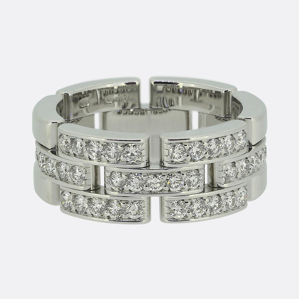 Cartier Maillon Panthère Triple Row Half-Paved Diamond Ring Size L (52)