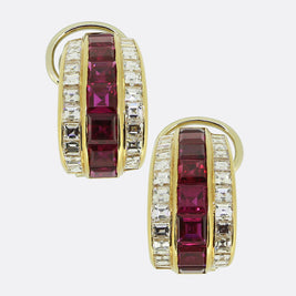 Bvlgari Ruby and Diamond Half-Hoop Earrings