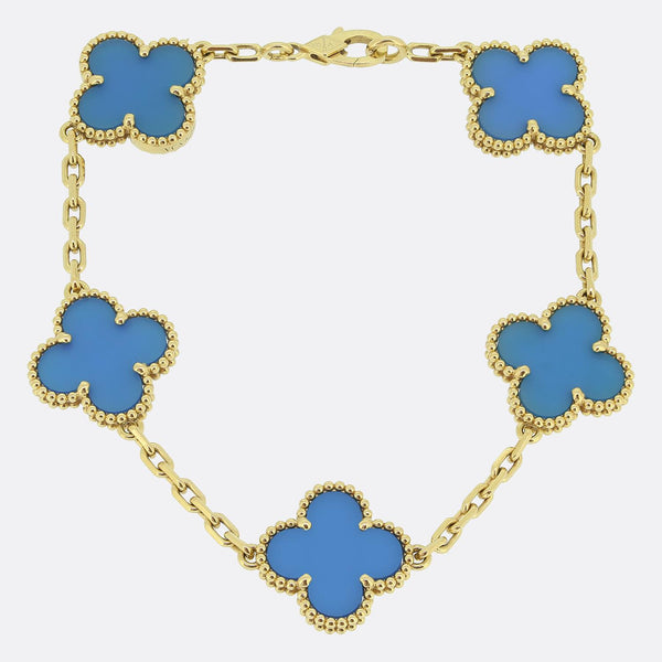 Van Cleef & Arpels Vintage Alhambra Five Motif Blue Agate Bracelet