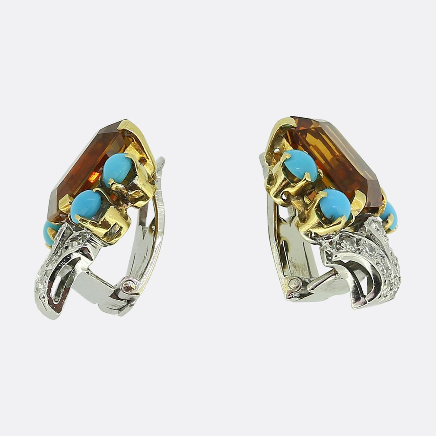 Retro Citrine Turquoise Diamond Earrings