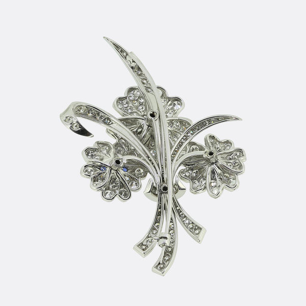 Vintage Sapphire and Diamond Flower Brooch