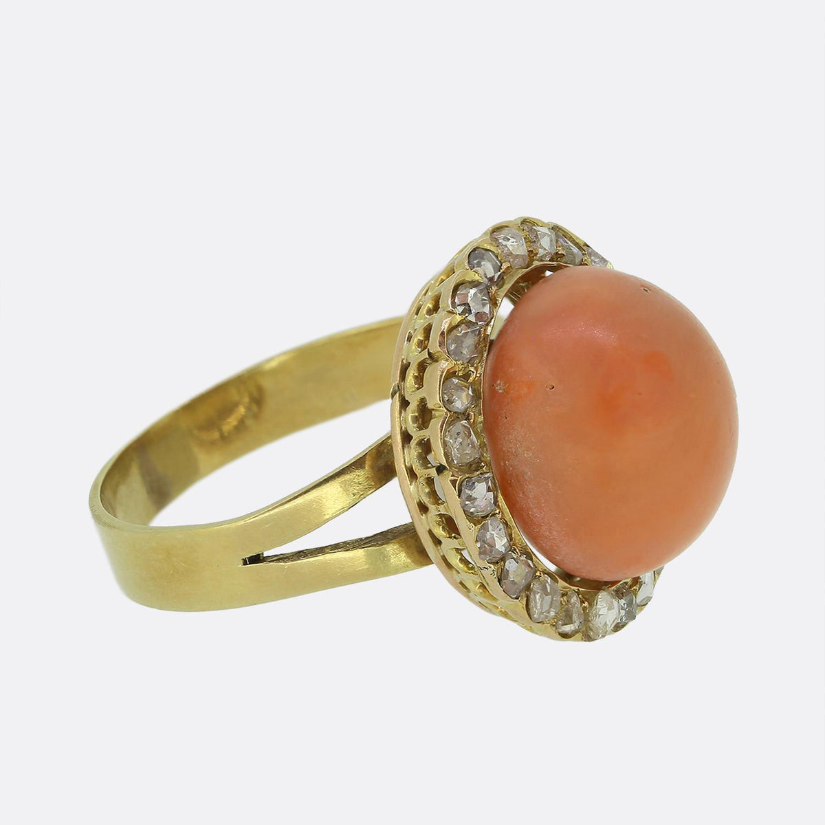 Antique Coral and Diamond Ring
