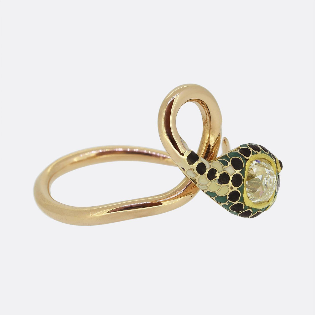 Antique 0.70 Carat Diamond Enamelled Snake Ring