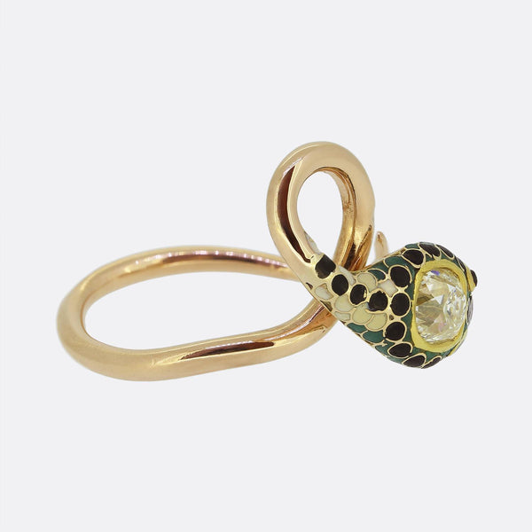 Antique 0.70 Carat Diamond Enamelled Snake Ring