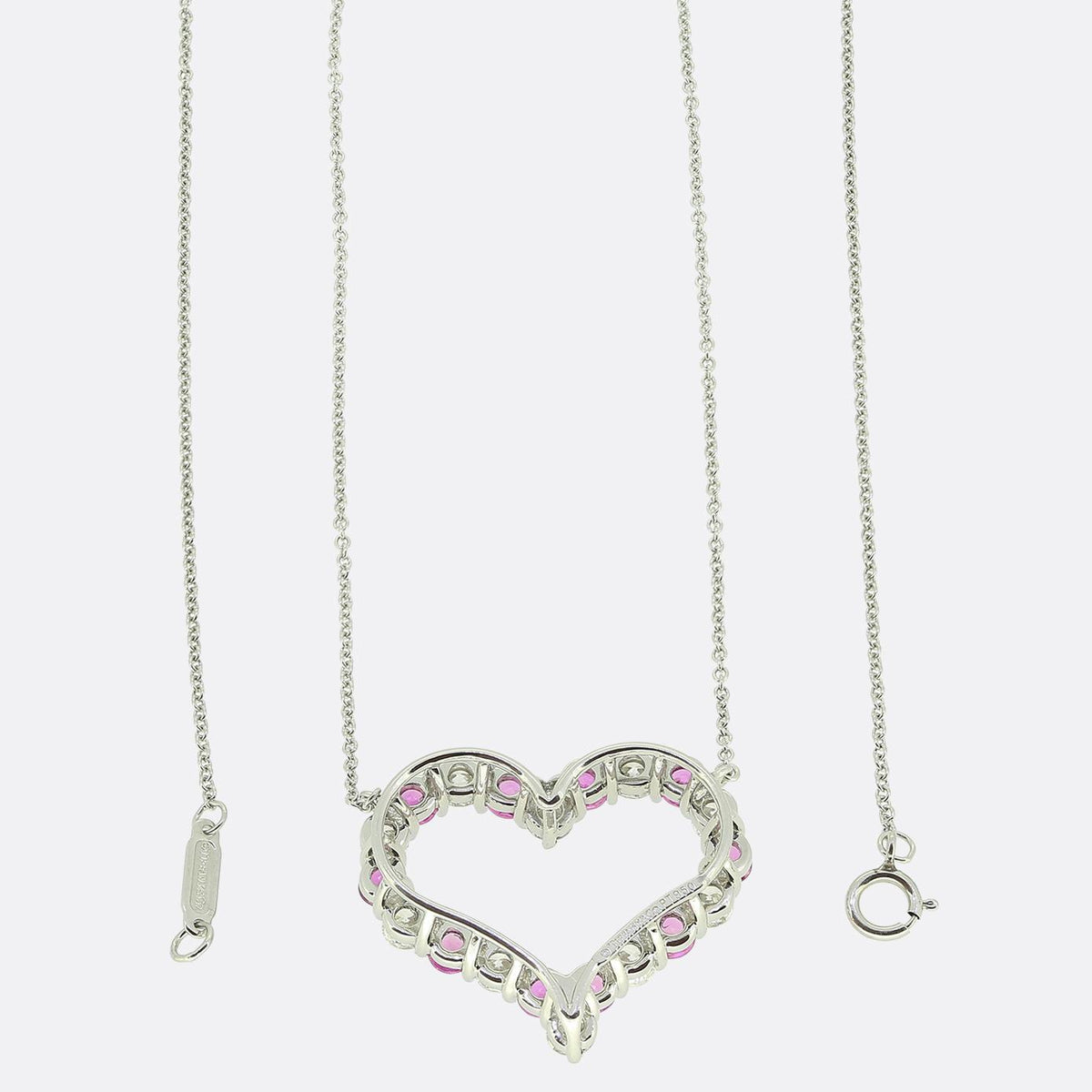 Tiffany & Co Large Pink Sapphire and Diamond Heart Pendant Necklace