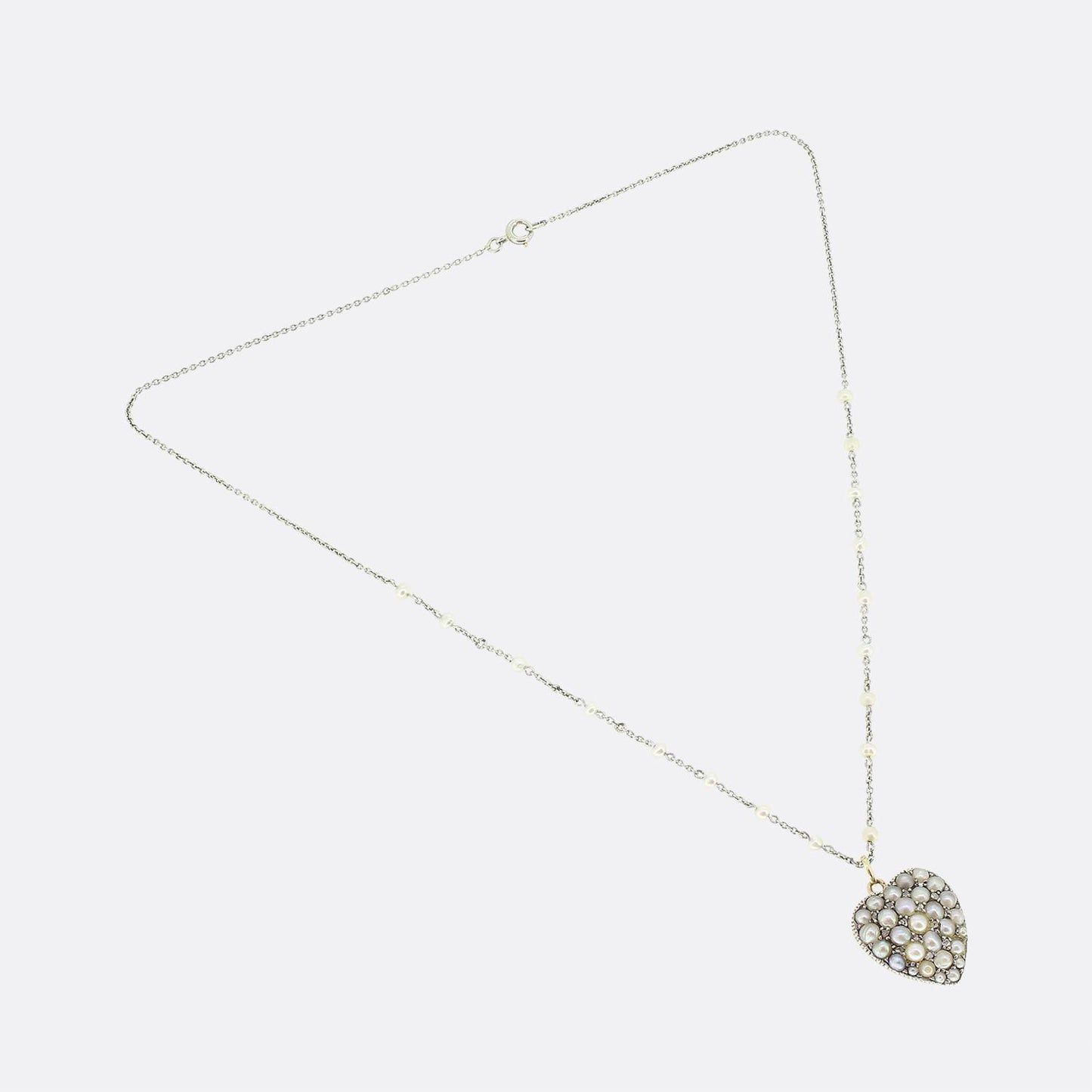 Antique Pearl and Diamond Heart Locket Necklace