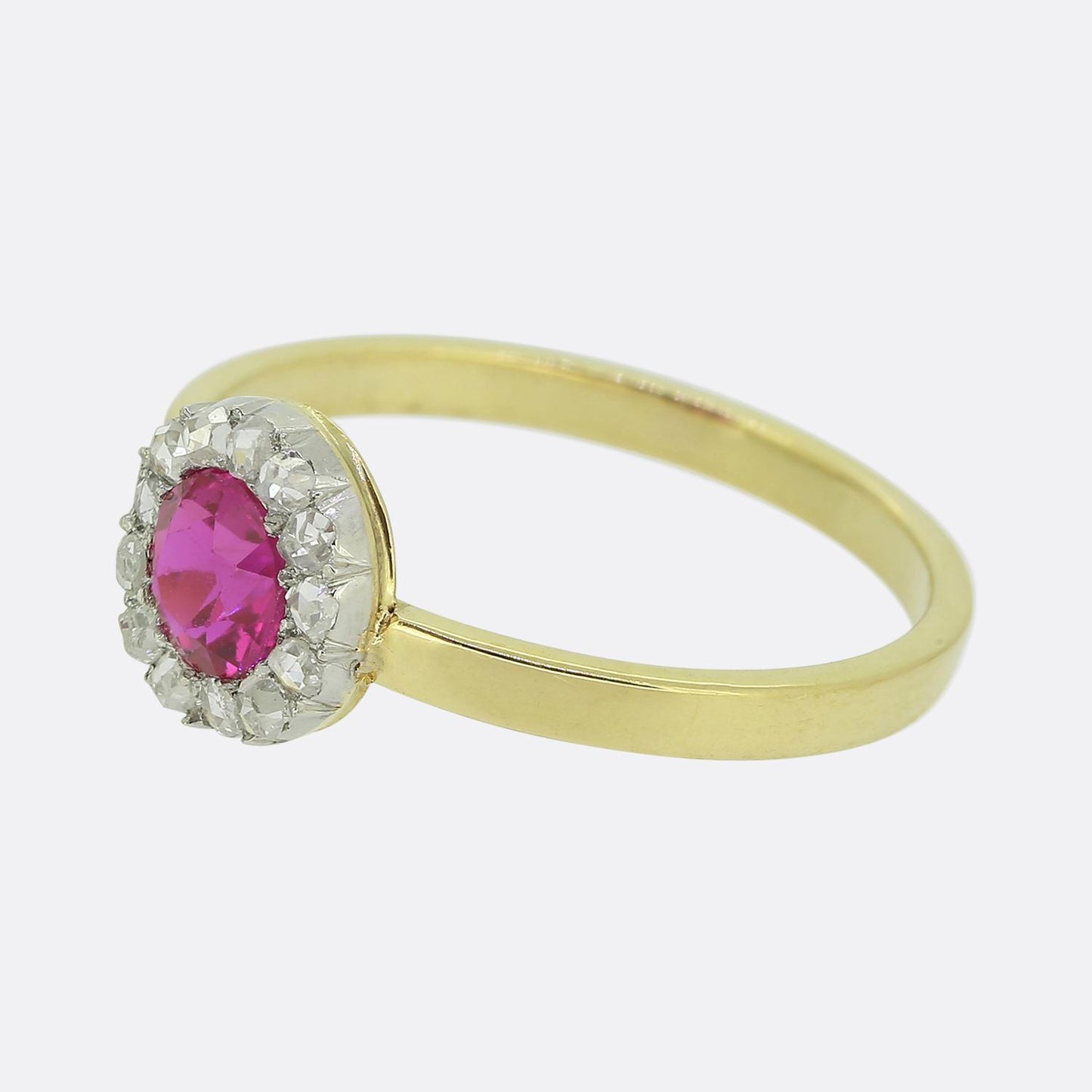 Antique Synthetic Ruby and Diamond Cluster Ring