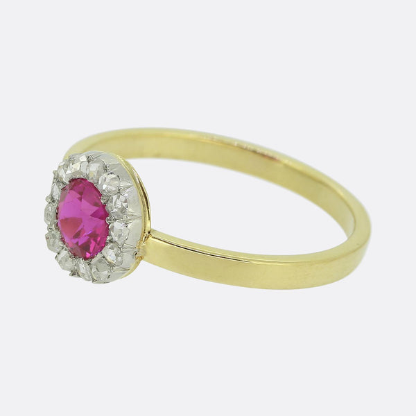 Antique Synthetic Ruby and Diamond Cluster Ring