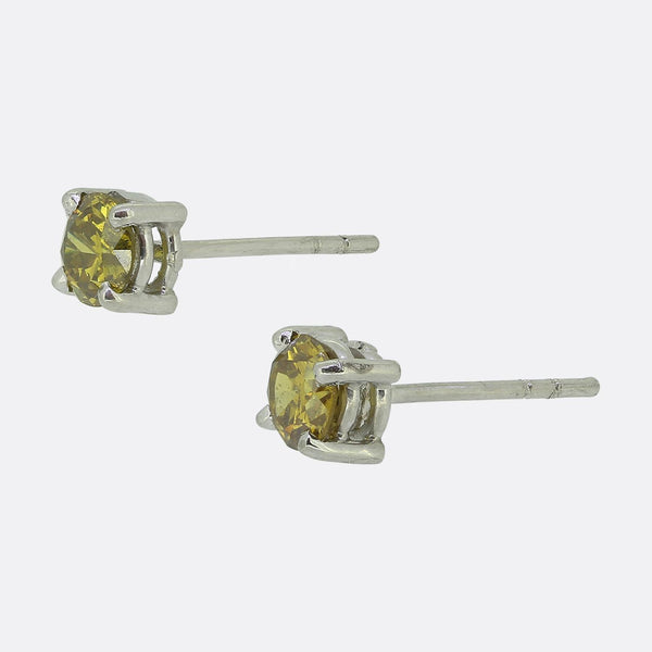 0.72 Carat Fancy Yellow Diamond Stud Earrings