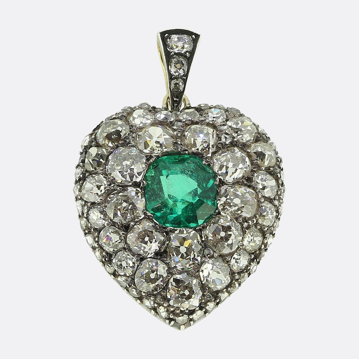 Antique 2.98 Carat Natural Colombian Emerald and Diamond Pendant Brooch